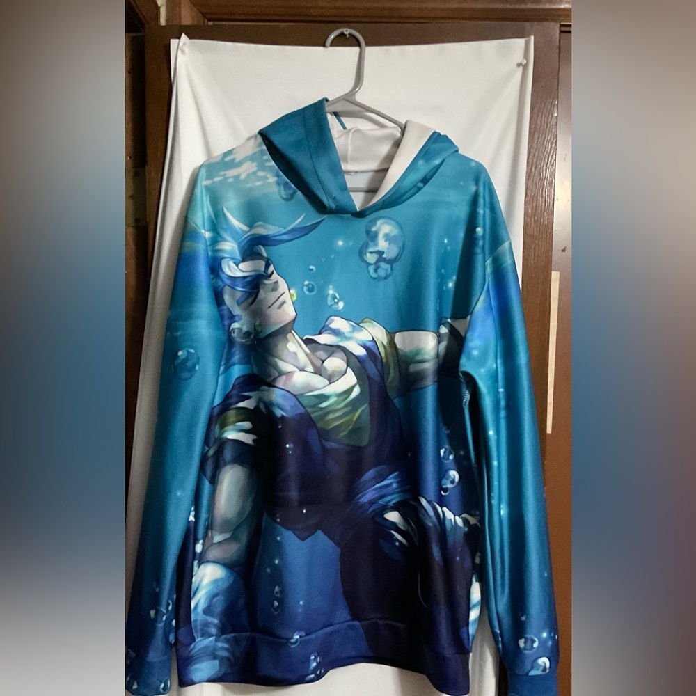 Anime: Blue underwater w/bubbles unisex size 2XL. Long sleeves smooth hoodie.